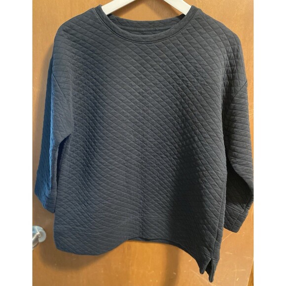 LANDS END Top Quilted Pullover Sweatshirt Blouse 3/4 Sleeve Womens M Black - Picture 12 of 14